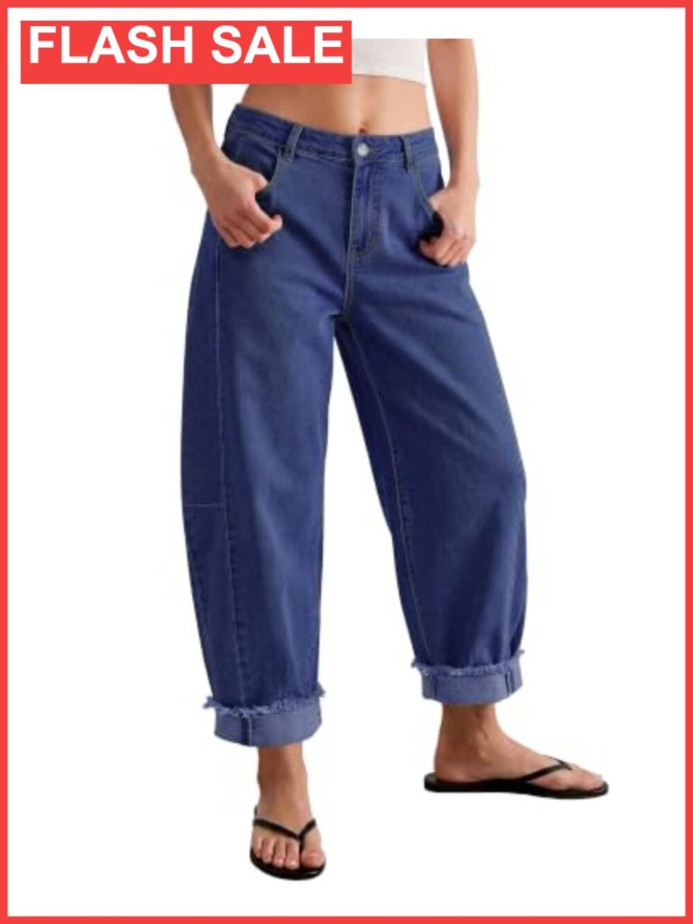 Barrel Jeans Stretchy Raw Hem High Waisted Wide Leg Denim Pants